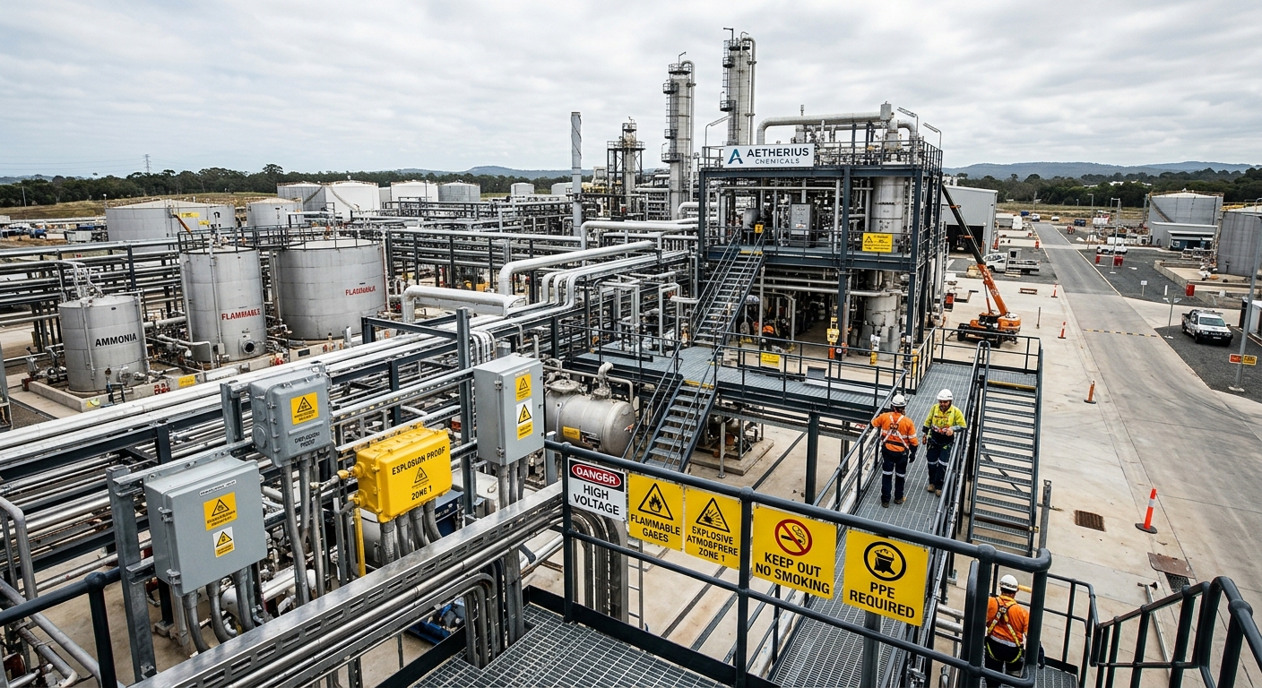Modern industrial facility operating in an ATEX-classified hazardous zone