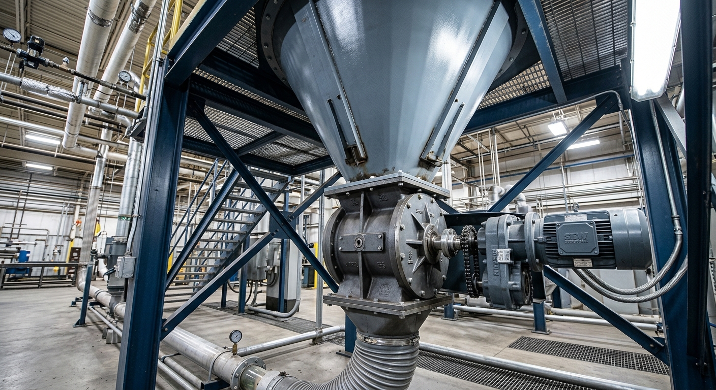 Conical hopper and rotary airlock on a dust collector