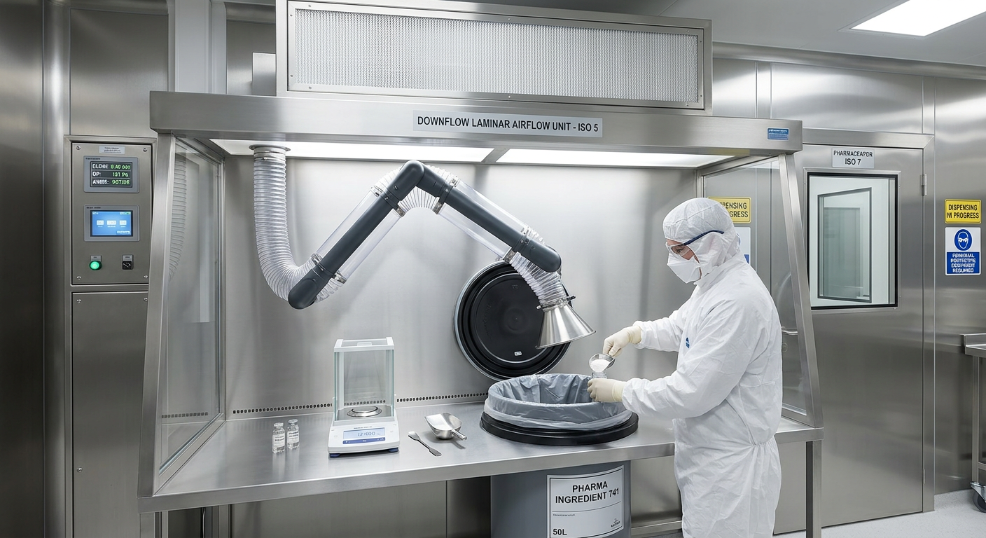 Pharmaceutical dispensing booth with downflow extraction