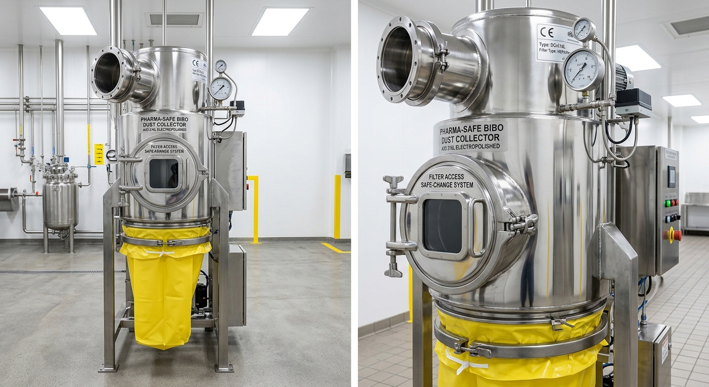 Electropolished 316L stainless dust collector with BIBO port