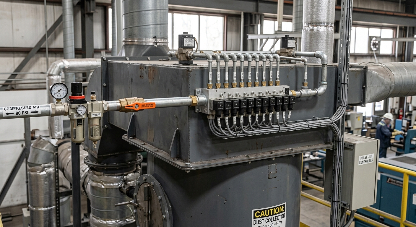 Pulse-jet solenoid valve manifold on dust collector